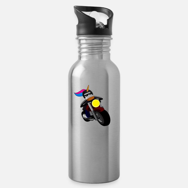 Einhorn Motorradfahrer. - Trinkflasche mit integriertem Trinkhalm - Lightsilver