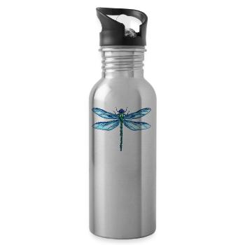 Dragonfly Libelle Geschenk Insekt bunt Flügel - Trinkflasche mit integriertem Trinkhalm - Lightsilver - Rechts