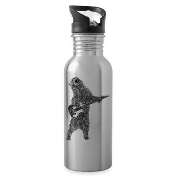 Bear Grizzly plays electric guitar and yells at it - Water bottle with straw - silver - Right
