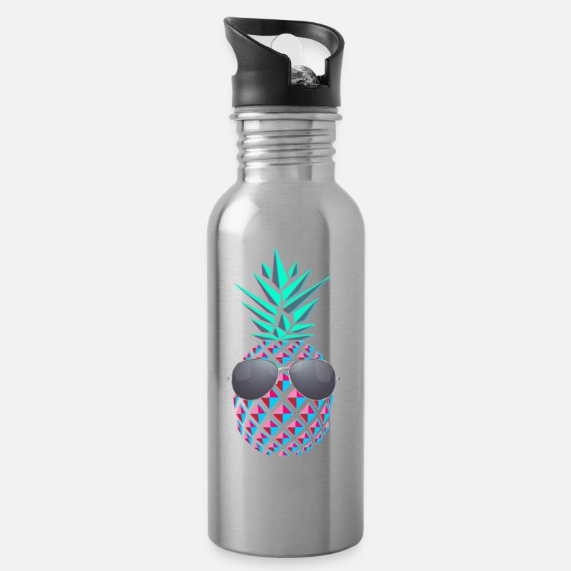 cool ananas - Trinkflasche mit integriertem Trinkhalm - Lightsilver