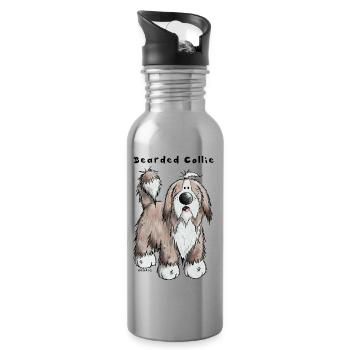 Happy Bearded Collie - Water bottle with straw - silver - Right