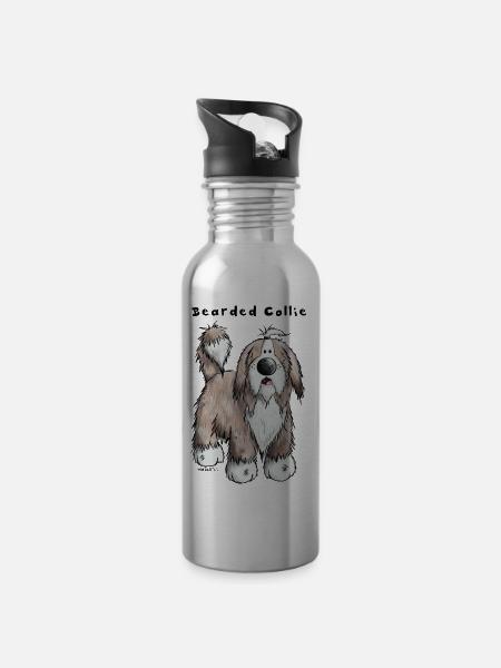 Happy Bearded Collie - Water bottle with straw - silver