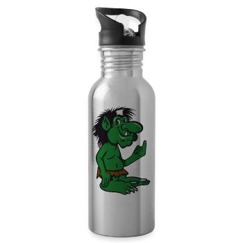 troll witty cartoon stinking finger spitzohr maerche - Water bottle with straw - silver - Right