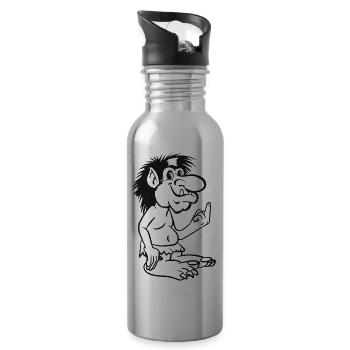 troll witty cartoon stinking finger spitzohr maerche - Water bottle with straw - silver - Right