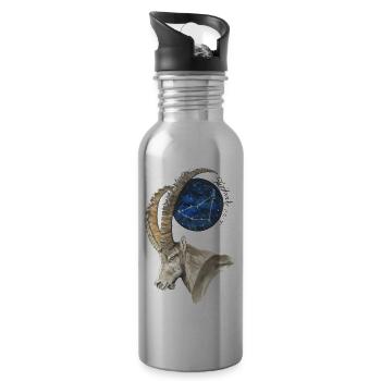 Sternzeichen Steinbock mit Datum und Sternbild - Trinkflasche mit integriertem Trinkhalm - Lightsilver - Rechts