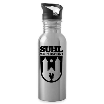 Suhl Mopedsport Hahn Logo - Trinkflasche mit integriertem Trinkhalm - Lightsilver - Rechts