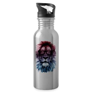 Lion hipster - Water bottle with straw - silver - Right