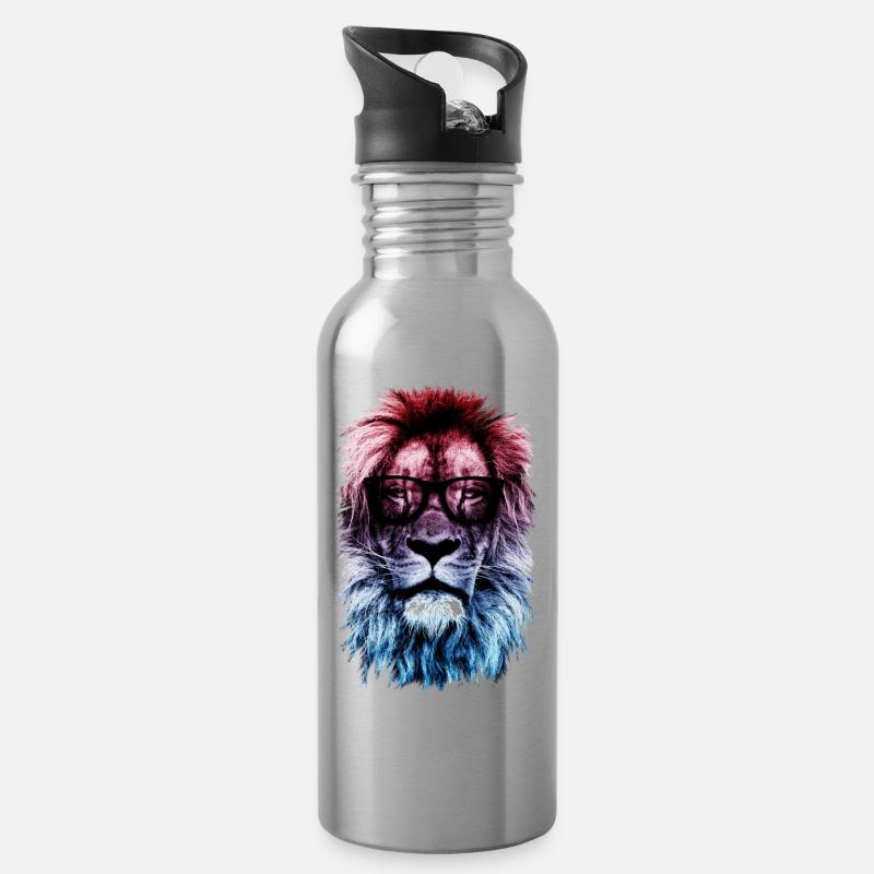 Löwe Hipster - Trinkflasche mit integriertem Trinkhalm - Lightsilver