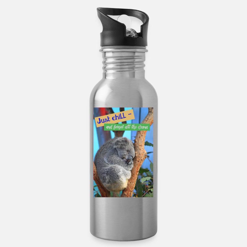 Koala, chillen, Drama, Spruch, Sprüche - Trinkflasche mit integriertem Trinkhalm - Lightsilver