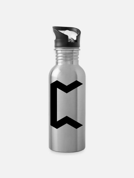 Rune: Pertho ᛈ (P), Quantum Runes Futhark 0 - Water bottle with straw - silver