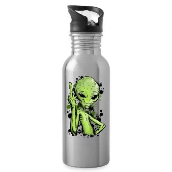 Extraterrestre avec illustration du doigt du milieu - Gourde avec paille intégrée - argent clair - Droite