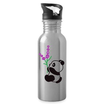 Panda fleur - Gourde avec paille intégrée - argent clair - Droite