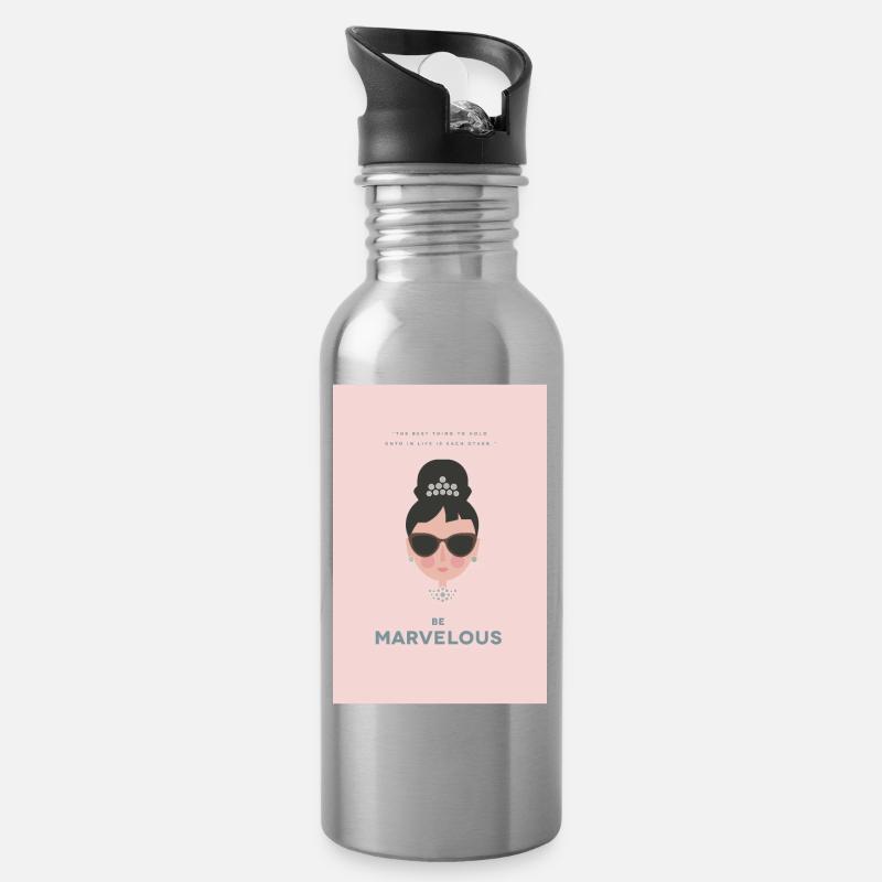 Audrey Hepburn - Trinkflasche mit integriertem Trinkhalm - Lightsilver