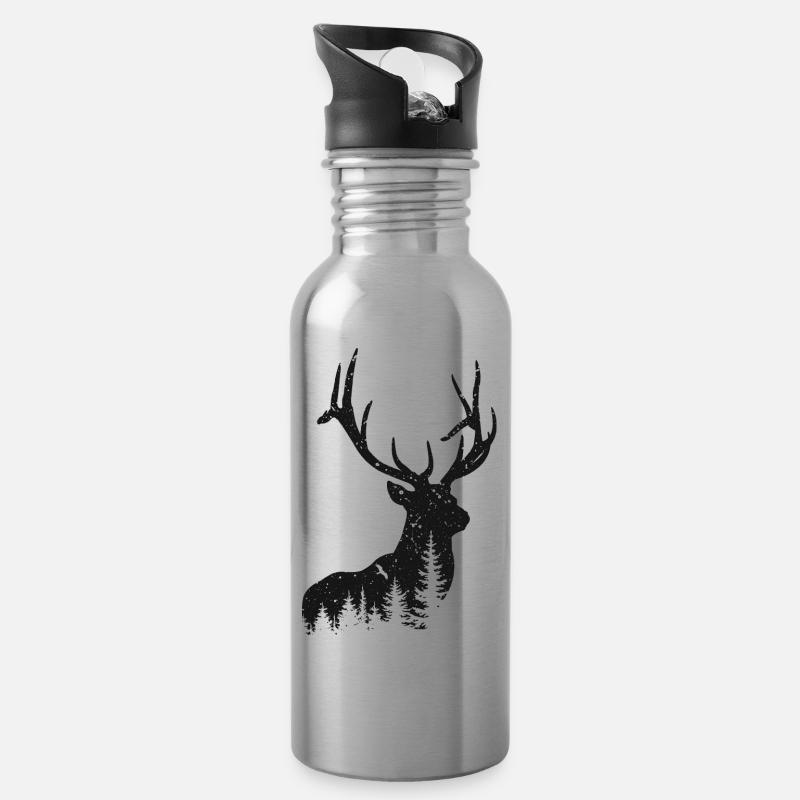 Hirsch - Trinkflasche mit integriertem Trinkhalm - Lightsilver