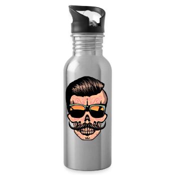 hipster mexicaine tete de mort crane moustache - Gourde avec paille intégrée - argent clair - Droite