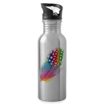 plume de pintade dessinée et colorée - Gourde avec paille intégrée - argent clair - Droite