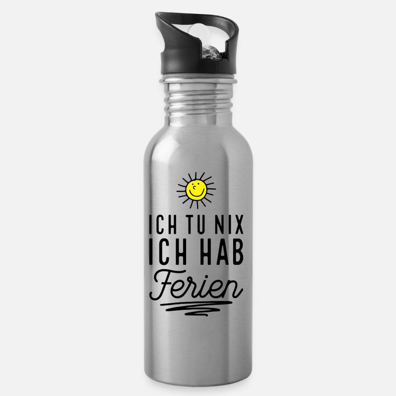 Endlich Ferien - Trinkflasche mit integriertem Trinkhalm - Lightsilver