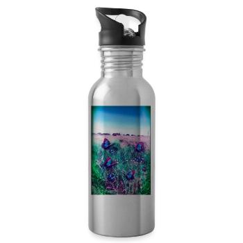 blue butterflies - Water bottle with straw - silver - Right