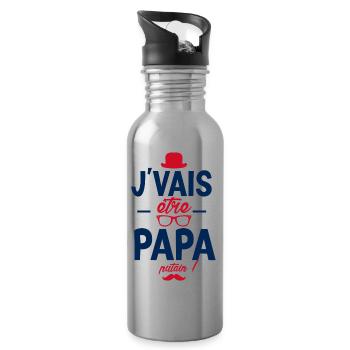 Je vais être papa. Putain ! futur papa ,futur père - Gourde avec paille intégrée - argent clair - Droite