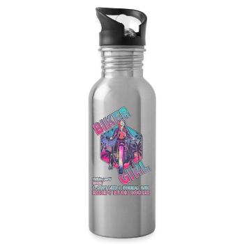 Biker Girl, Rider Girl, Racer girl definition Art - Water bottle with straw - silver - Right