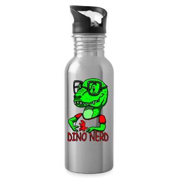 Dino Nerd Dinosaurier T-rex - Trinkflasche mit integriertem Trinkhalm - Lightsilver - Rechts