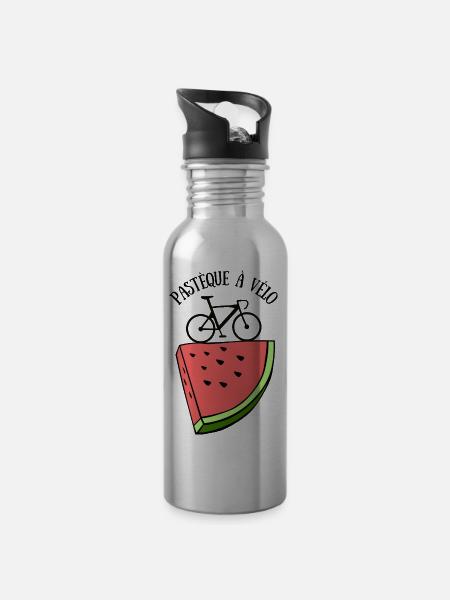 pastèque à vélo humour été vacances - Gourde avec paille intégrée - argent clair
