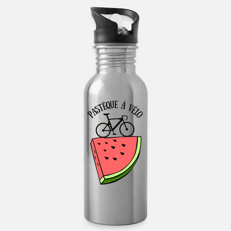 pastèque à vélo humour été vacances - Gourde avec paille intégrée - argent clair