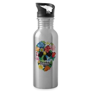 Crâne floral mexicain - Gourde avec paille intégrée - argent clair - Droite