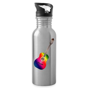 schöne bunte Akustik Gitarre in Regenbogen Farben - Trinkflasche mit integriertem Trinkhalm - Lightsilver - Rechts