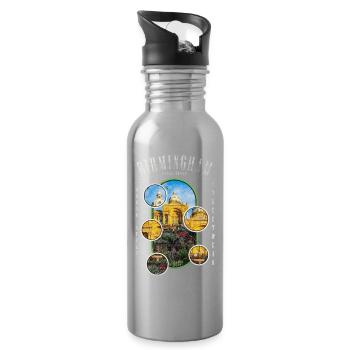 Birmingham England UK City Skyline Home Love - Water bottle with straw - silver - Right