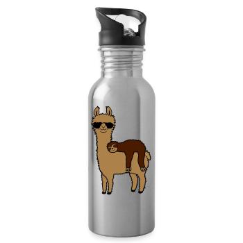 Sloth llama friends sleeping - Water bottle with straw - silver - Right