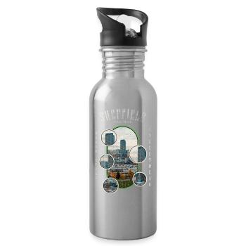 Sheffield England UK City Skyline Home Love - Water bottle with straw - silver - Right