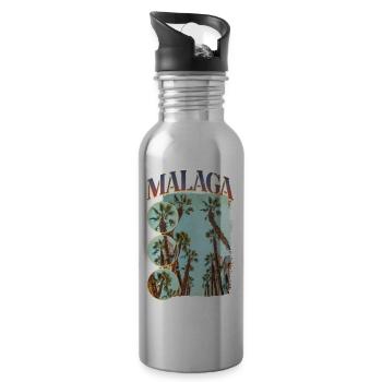 Malaga Spain City Skyline Summer Holiday Palm Trees - Water bottle with straw - silver - Right