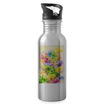 Flower Art - Water bottle with straw - silver - Right