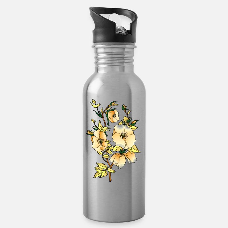 Blumen - Trinkflasche mit integriertem Trinkhalm - Lightsilver