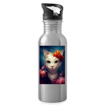 Peinture à l’huile de chat angora turc blanc - Gourde avec paille intégrée - argent clair - Droite