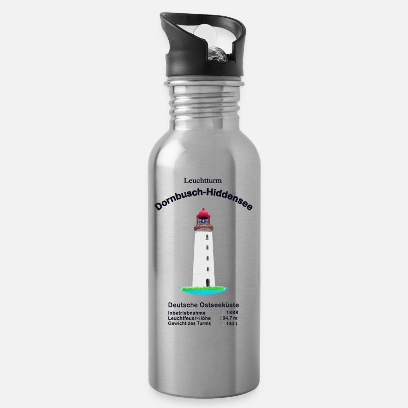 Leuchtturm Dornbusch, Insel Hiddensee, Ostsee - Trinkflasche mit integriertem Trinkhalm - Lightsilver