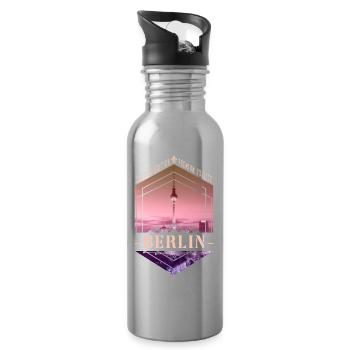 Berlin Germany City Skyline Home Love - Water bottle with straw - silver - Right