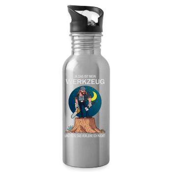 Holzfäller und sein Werkzeug - Trinkflasche mit integriertem Trinkhalm - Lightsilver - Rechts