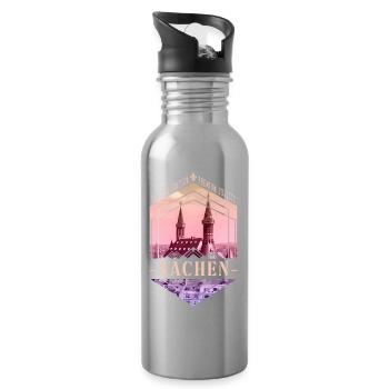 Aachen Germany City Skyline Home Love - Water bottle with straw - silver - Right
