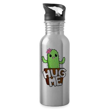 Hug Me Cactus Self-Designed Kawaii Japan - Water bottle with straw - silver - Right