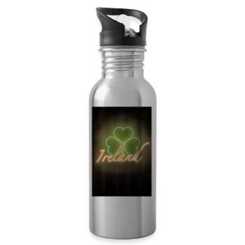 Ireland Shamrock Neon Design - Trinkflasche mit integriertem Trinkhalm - Lightsilver - Rechts