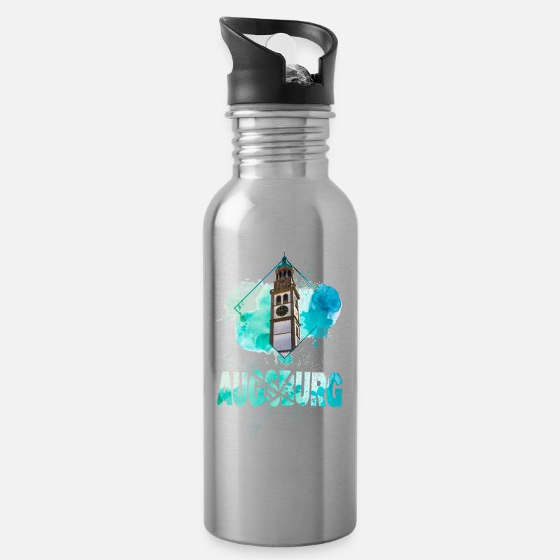 Augsburg Deutschland Stadt Skyline Splash Bunt - Trinkflasche mit integriertem Trinkhalm - Lightsilver