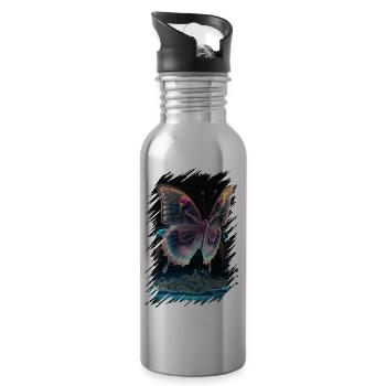 Schmelzender Schmetterling - Trinkflasche mit integriertem Trinkhalm - Lightsilver - Rechts