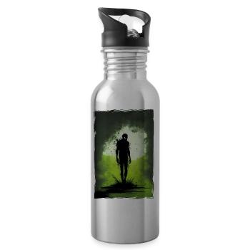 Zombie Illustration Minimalist Design - Water bottle with straw - silver - Right