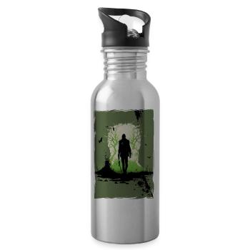 Zombie Illustration Minimalist Design - Water bottle with straw - silver - Right