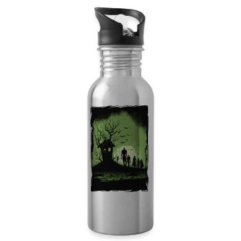Zombie Illustration Minimalist Design - Water bottle with straw - silver - Right