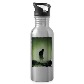 Zombie Illustration Minimalist Design - Water bottle with straw - silver - Right
