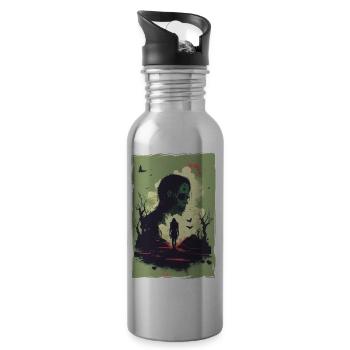Zombie Illustration Minimalistisches Design - Trinkflasche mit integriertem Trinkhalm - Lightsilver - Rechts