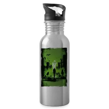 Zombie Illustration Minimalistisches Design - Trinkflasche mit integriertem Trinkhalm - Lightsilver - Rechts